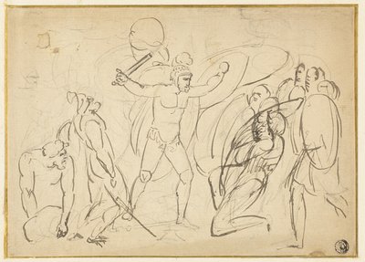 Klassisk kamp (rekto); Skitse af mandlig nøgen (verso) af William Blake