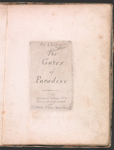 For børn. Paradisets porte, plade 2, titelside af William Blake
