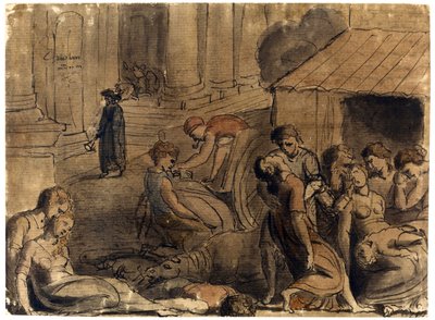Great Plague of London af William Blake (1757-1827), ca. 1779 - Akvarel, hvid farve, sort kridt på papir af William Blake