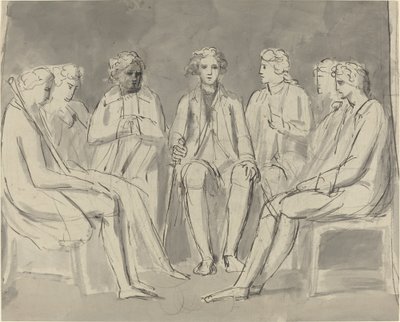 Gruppe af mænd, der sidder i en cirkel [recto] af William Blake