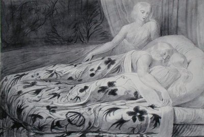 Har og Heva sover med Mnetha, der vogter dem, illustration fra 