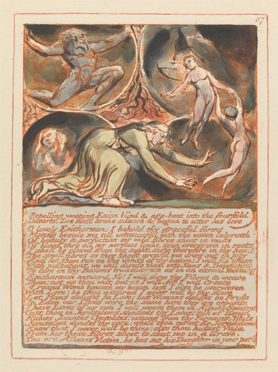 Jerusalem, plade 87, frastødende grædende Enion .... af William Blake