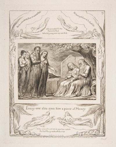 Job accepterer velgørenhed, fra Illustrationer af Jobs Bog, 1825-26. af William Blake