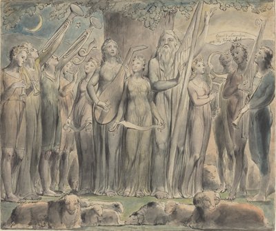 Job og hans familie genoprettet til velstand af William Blake