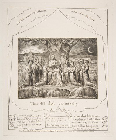 Job og hans familie, fra Illustrationer af Jobs Bog, 1825-26. af William Blake