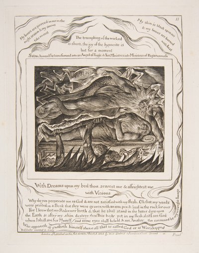 Jobs onde drømme, fra Illustrationer af Jobs Bog, 1825-26. af William Blake