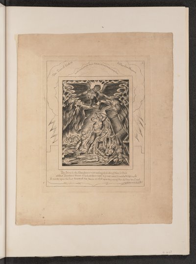 Jobs sønner og døtre overvældet af Satan, 1825. af William Blake