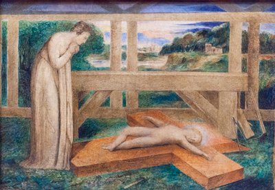 Vor dame tilbeder spædbarnet Jesus sovende på et kors, omkring 1799-1800 (tempera på lærred) af William Blake