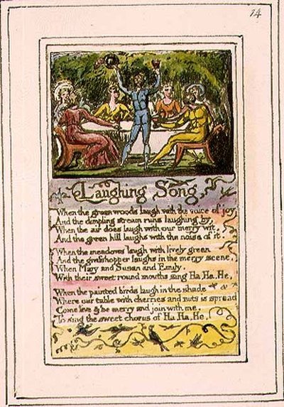 S.124-1950.pt14 Lattersang: plade 14 fra Songs of Innocence and of Experience (kopi R) c.1802-08 (radering, blæk og akvarel) af William Blake