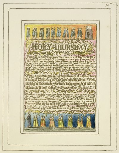 P.124-1950.pt18 Helligtorsdag: tallerken 18 fra Sange om uskyld og oplevelse (kopi R) c.1802-08 (radering, blæk og wc) af William Blake