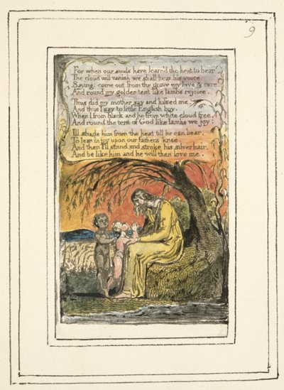 P.124-1950.pt9 The Little Black Boy (cont.): plade 9 fra Songs of Innocence and of Experience (kopi R) ca. 1802-08 (radering, blæk og akvarel) af William Blake