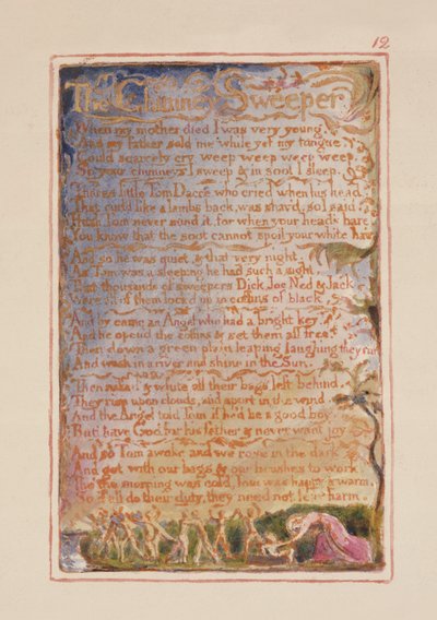 S.125-1950.pt12 Skorstensfejeren: plade 12 fra Songs of Innocence and of Experience (kopi AA) c.1815-26 (ætsning, blæk og wc) af William Blake
