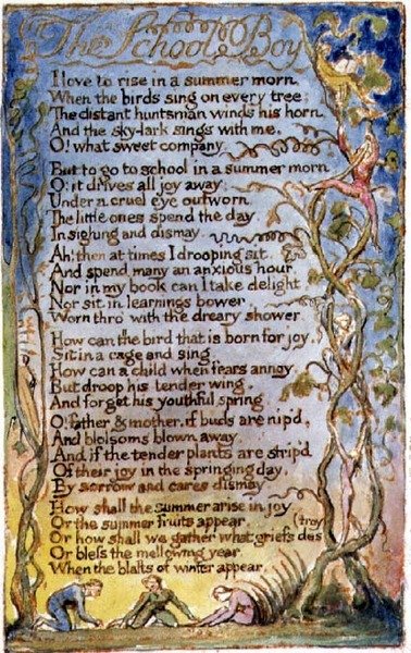 S.125-1950.pt53 Skoledrengen: plade 53 fra Songs of Innocence and of Experience (kopi AA) c.1815-26 (radering, blæk og akvarel) af William Blake