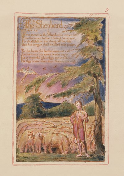 P.125.1950.pt5 Hyrden: plade 5 fra Songs of Innocence and of Experience (kopi AA) c.1815-26 (ætsning, blæk og wc) af William Blake