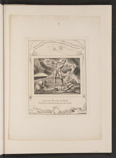 Satan slår job med bylder, 1825. af William Blake
