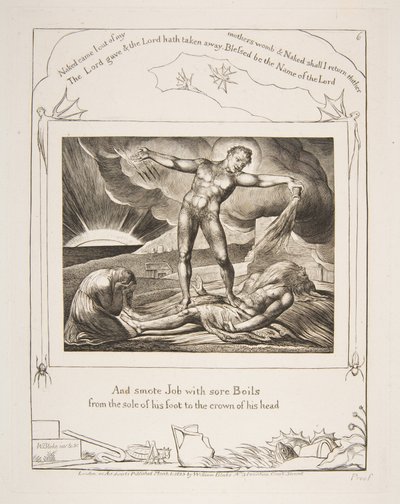 Satan slår Job med bylder, fra Illustrationer af Jobs Bog, 1825-26. af William Blake