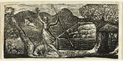 Shepherd Chases Away Wolf, fra The Pastorals of Virgil af William Blake