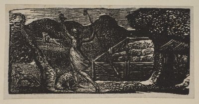 Shepherd Chases Away a Wolf, fra Thorntons Pastorals of Virgil, 1821. af William Blake