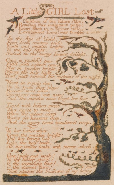 Sange om uskyld og erfaring, plade 44, en lille pige tabt (Bentley 51) af William Blake