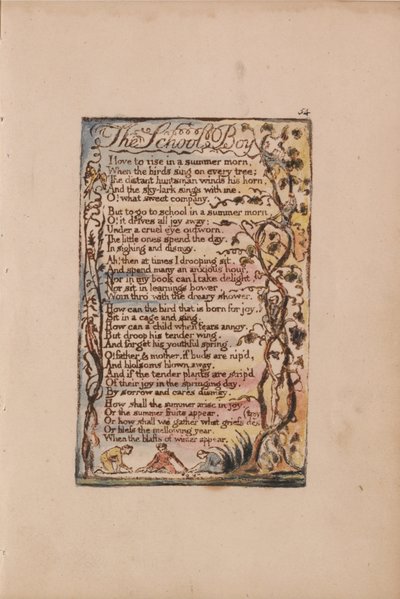 Sange om uskyld og erfaring, plade 54, The School Boy (Bentley 53) af William Blake