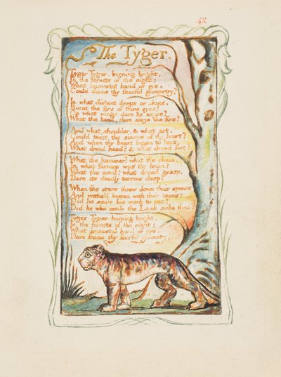 Sange om uskyld og erfaring: Tygeren, ca. 1825 (brunt tusch ætsning håndfarvet i akvarel) af William Blake