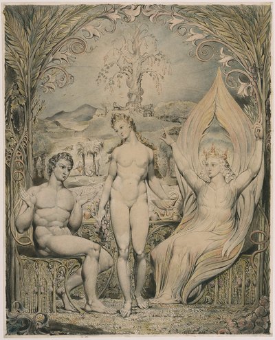 Ærkeenglen Raphael med Adam og Eva (Illustration til Miltons Paradise Lost) af William Blake