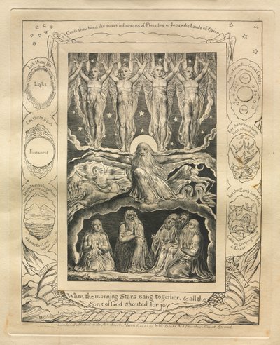 Jobs Bog: Pl. 14, Da morgenstjernerne sang sammen, og alle Guds sønner..., 1825. af William Blake