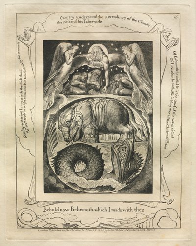 Jobs Bog: Pl. 15, Se nu Behemoth, som jeg lavede med dig, 1825. af William Blake