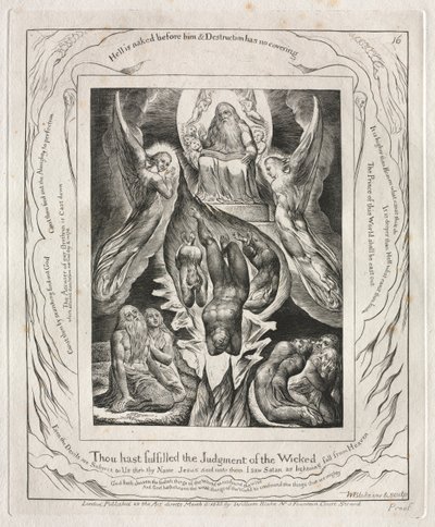 Jobs Bog: Pl. 16, Du har opfyldt de Ondes Dom, 1825. af William Blake