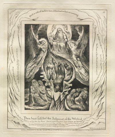 Jobs Bog: Pl. 16, Du har opfyldt de Ondes Dom, 1825. af William Blake