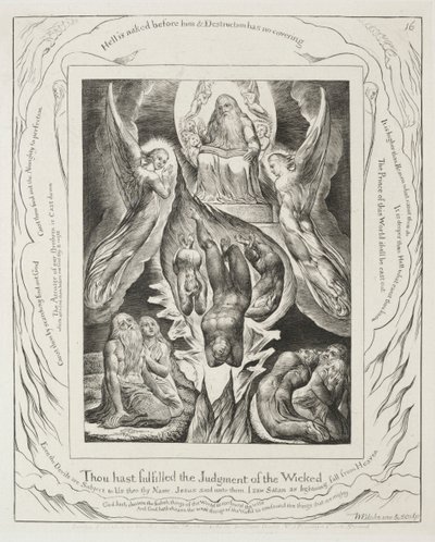 Jobs Bog: Pl. 16, Du har opfyldt de ugudeliges dom, 1825. af William Blake