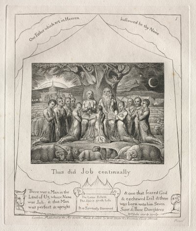Jobs Bog: Pl. 1, Således gjorde Job bestandig, 1825. af William Blake