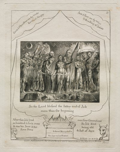Jobs Bog: Pl. 21, Så Herren velsignede Jobs sidste ende / mere end begyndelsen af William Blake