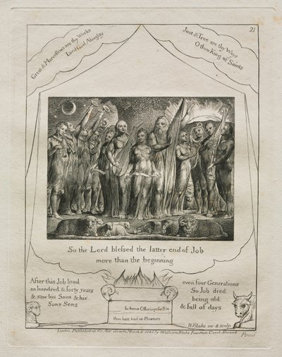 Jobs Bog: Pl. 21, Så Herren velsignede Jobs sidste ende mere end 1825. af William Blake