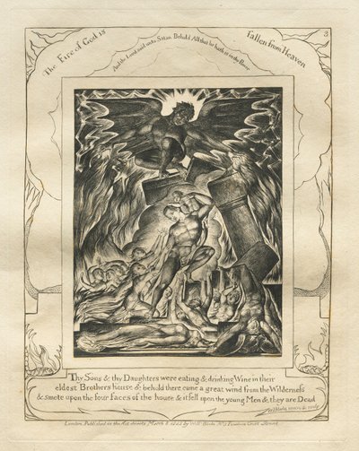 Jobs Bog: Pl. 3, Dine sønner og dine døtre spiste og drak vin..., 1825. af William Blake
