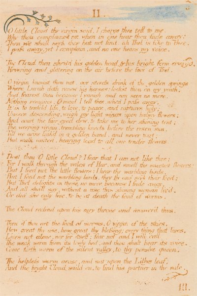 Thels Bog, Plade 5, II. , Lille sky. . . . af William Blake