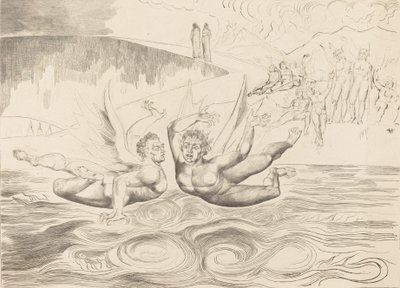 Cirklen af de korrupte embedsmænd, djævlene, der mister hinanden, 1827. af William Blake