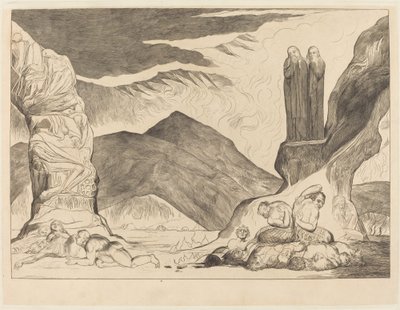The Circle of the Falsifiers: Dante og Virgil, der dækker deres næser på grund af st af William Blake