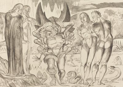 Tyvenes kreds, Agnolo Brunelleschi angrebet af en seksfodet slange, 1827. af William Blake