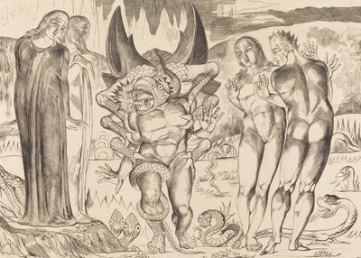 Tyvenes kreds, Agnolo Brunelleschi angrebet af en seksfodet slange, 1827. af William Blake