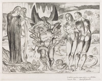 Tyvenes kreds, Agnolo Brunelleschi angrebet af en seksfodet slange, 1827. af William Blake