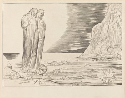 Forrædernes Kreds; Dantes fod slår Bocca degli Abbate af William Blake