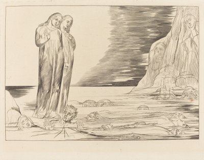 Forrædernes Kreds; Dantes fod slår Bocca degli Abbate af William Blake