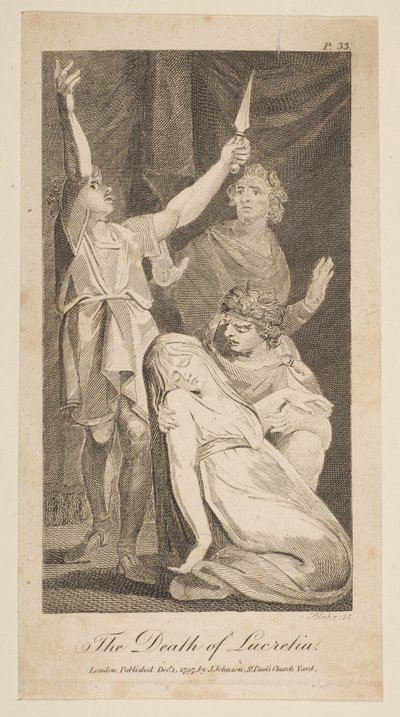 Lucretias død, fra Allens nye og upartiske romerske historie, 1797. af William Blake