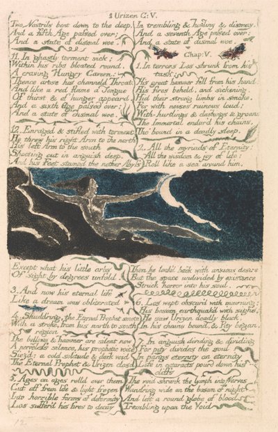 The First Book of Urizen, Plade 11, "To næsebor bøjet ned til dybet . . . ." (Bentley 13) af William Blake