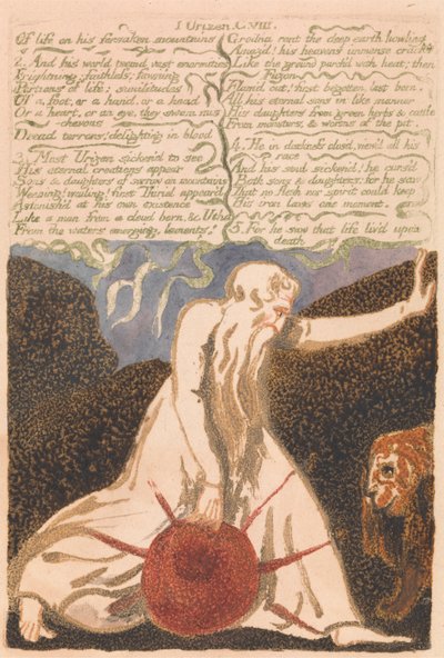 Urizens første bog, plade 20, "Af liv forladte bjerge ...." (Bentley 23) af William Blake