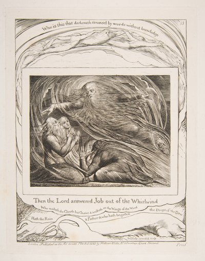Herren, der svarer Job ud af hvirvelvinden, fra Illustrationer af Jobs Bog, 1825-26. af William Blake
