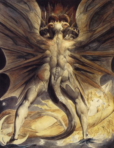 Den røde drage og kvinden klædt i sol, ca 1802-1805 af William Blake