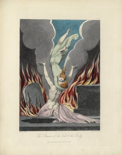 Genforeningen af sjælen og kroppen, illustration fra "The Grave" af Robert Blair, indgraveret af Louis Schiavonetti af William Blake