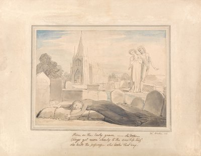 Enken omfavner sin mands grav af William Blake